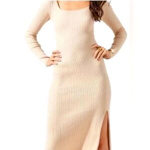 Astr Cream Long Sleeve Ribbed Dress